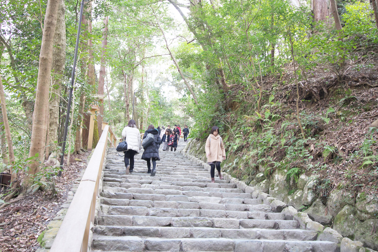 長い石段を上りきると下宮が見渡せるので、参拝したあとは、上からの下宮の姿を目におさめてほしい